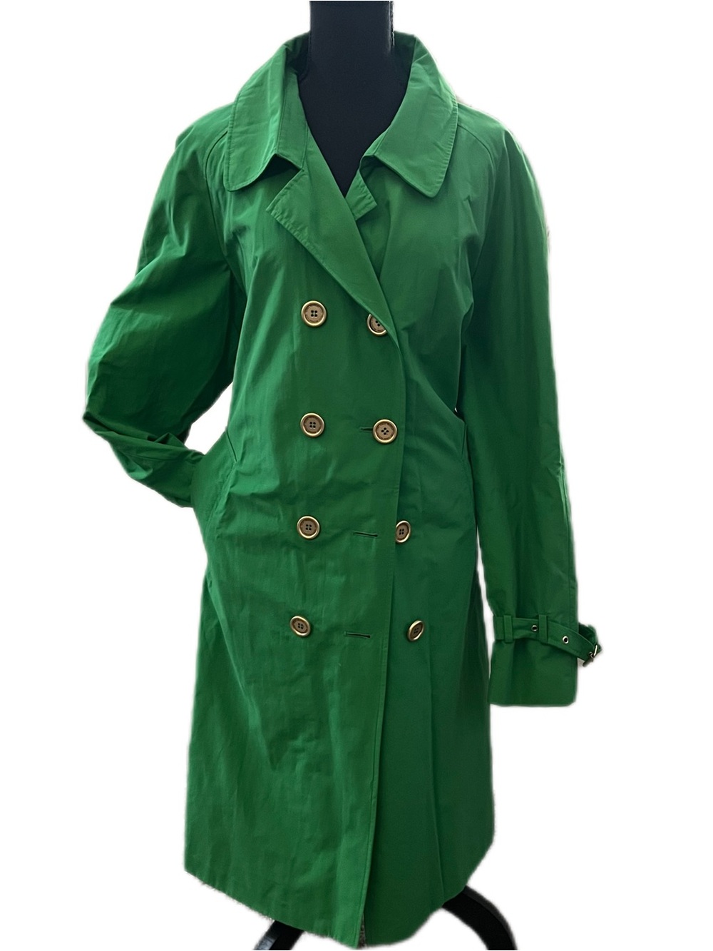 Isaac Mizrahi Emerald Green Double-Breasted Trench Coat